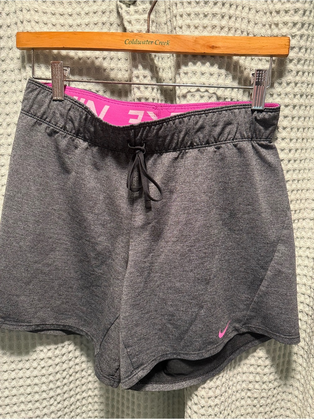 Nike Women's Gray Athletic Shorts with Pink Trim